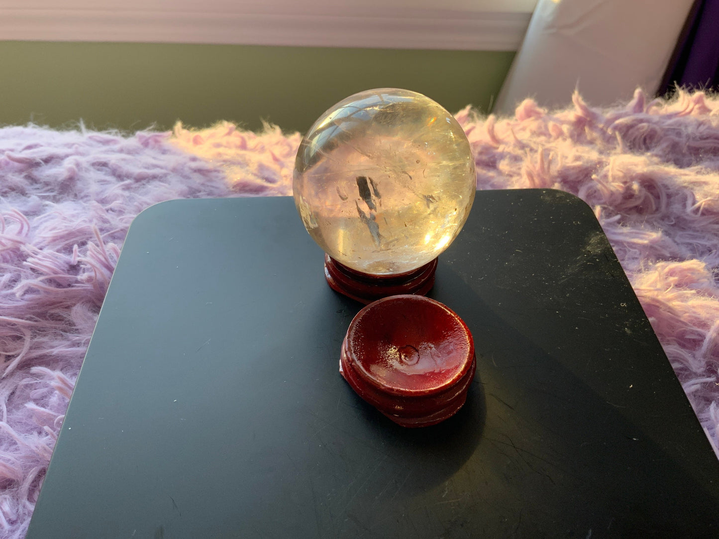 Beautiful 6.2 oz crystal clear quartz sphere crystal ball with wooden stand