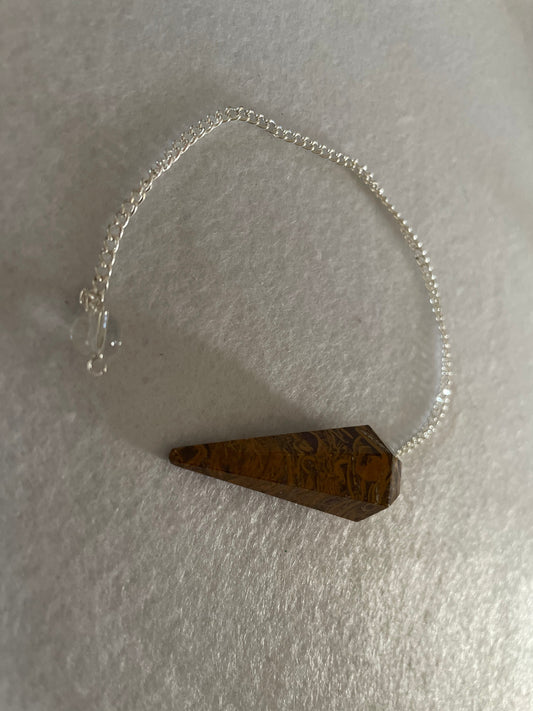 beautiful Yellow Jasper Pendulum is 1.50” and with the chain it is approximately 8”