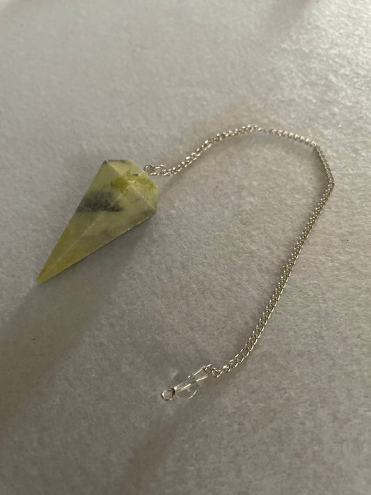 Beautiful Serpentine Pendulum is  1.85” and with chain is 8.5”