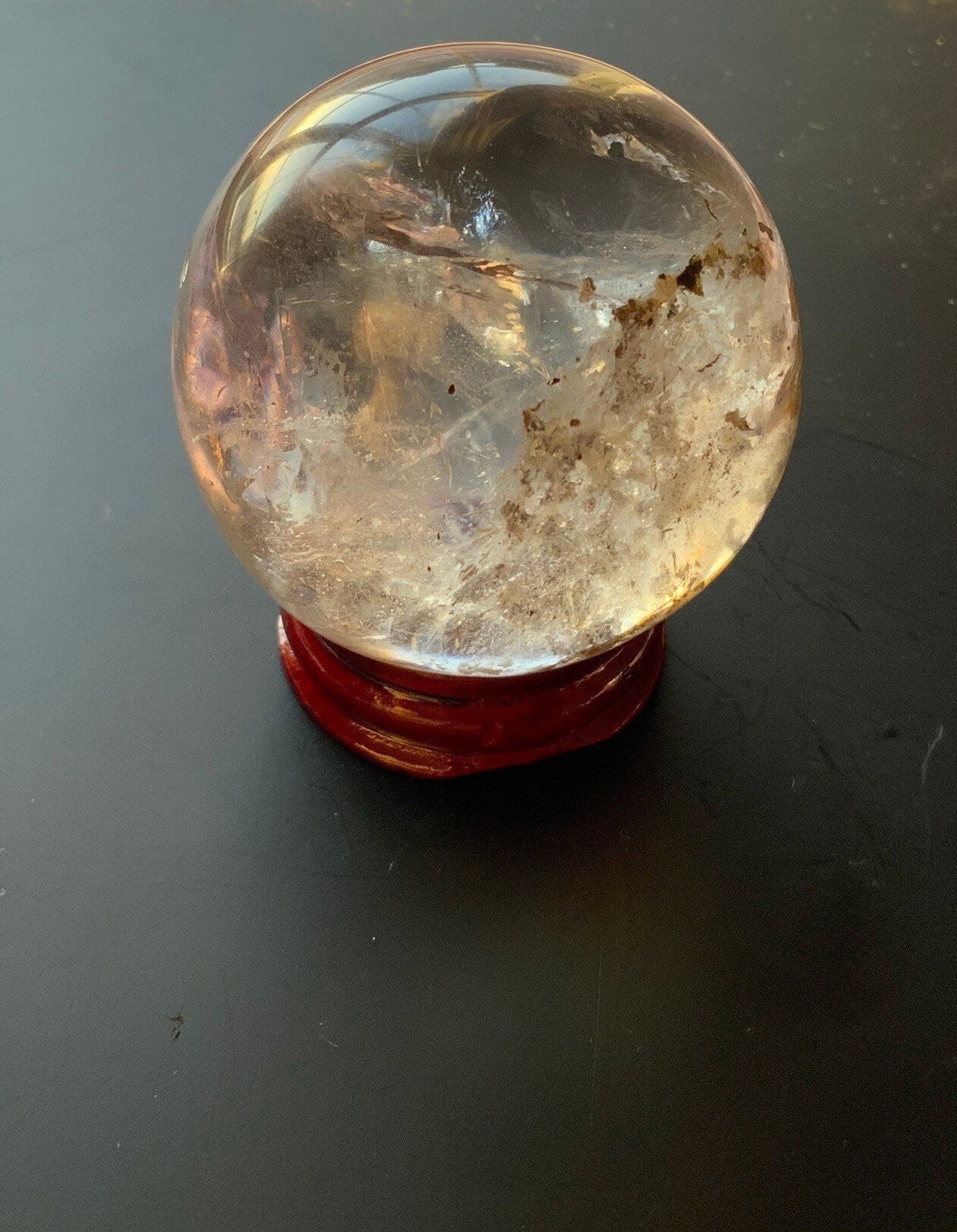 Beautiful 6.2 oz crystal clear quartz sphere crystal ball with wooden stand