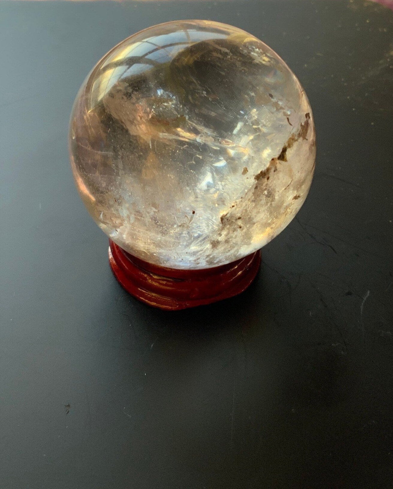 Beautiful 6.2 oz crystal clear quartz sphere crystal ball with wooden stand