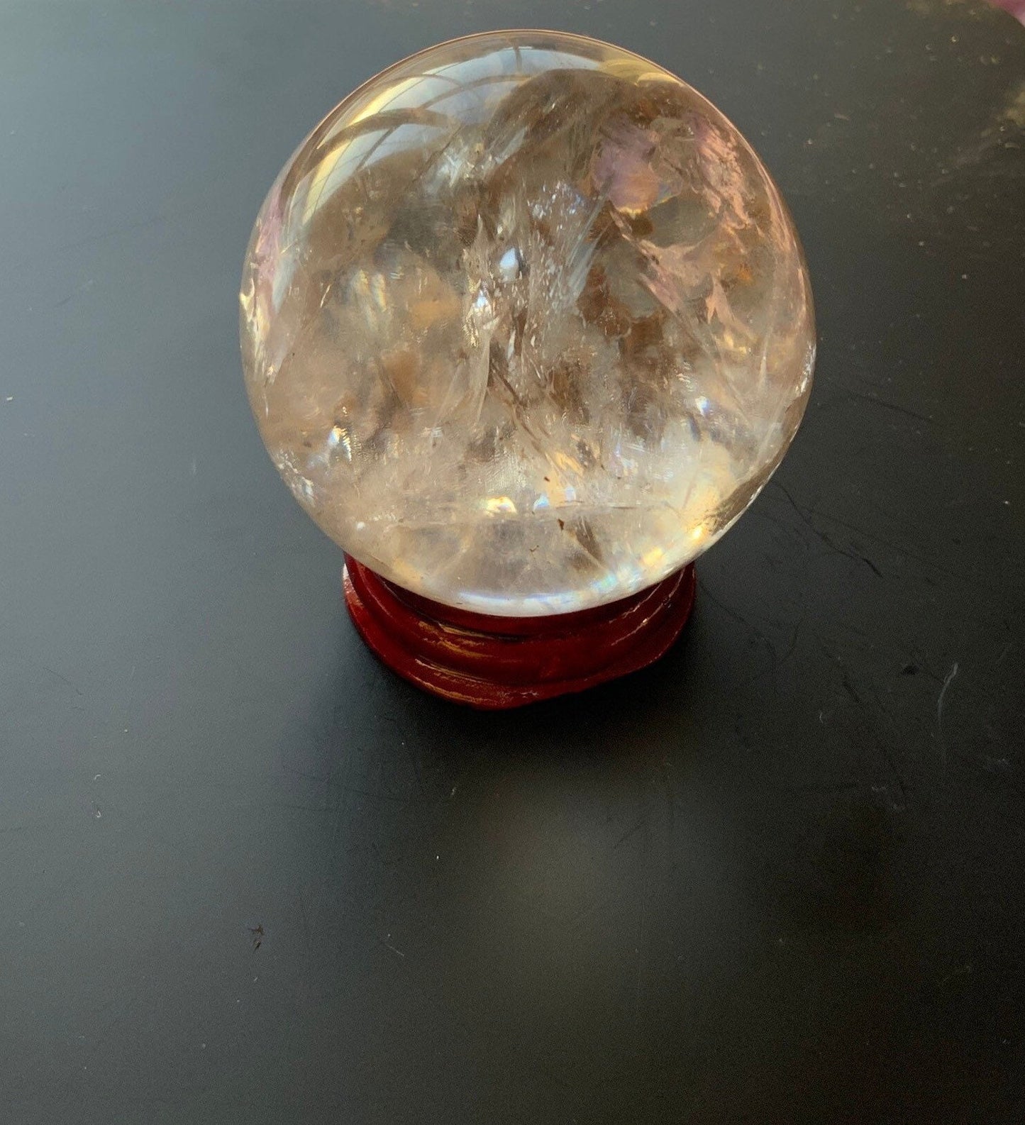 Beautiful 6.2 oz crystal clear quartz sphere crystal ball with wooden stand