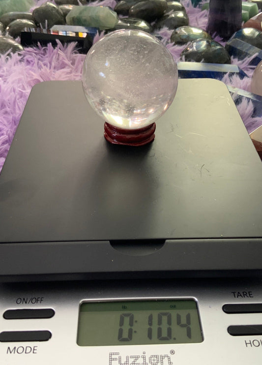 Beautiful 10.3 oz crystal clear quartz sphere crystal ball with wooden stand