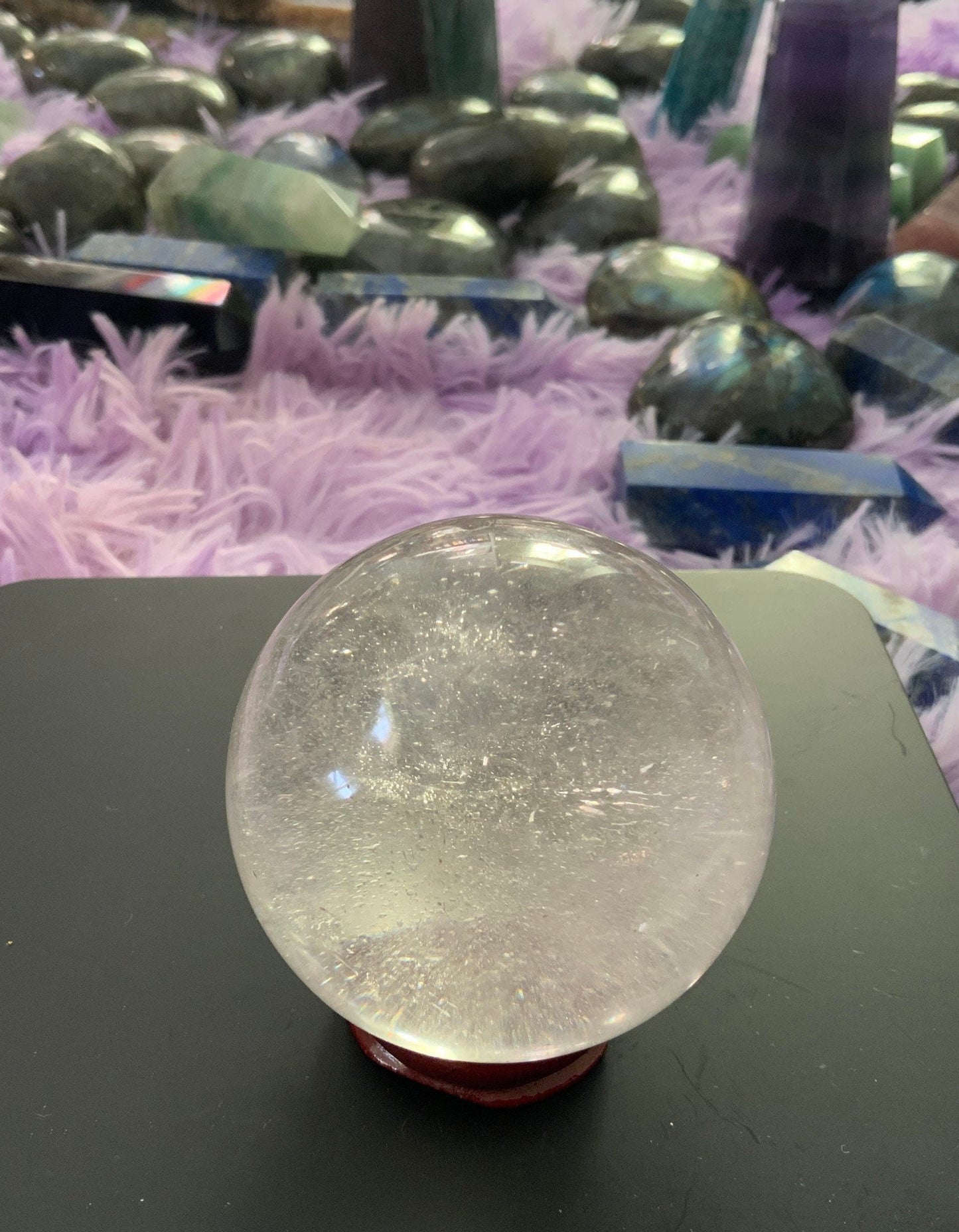 Beautiful 10.3 oz crystal clear quartz sphere crystal ball with wooden stand
