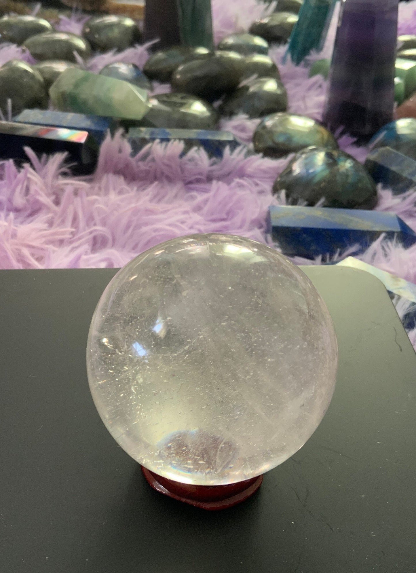 Beautiful 10.3 oz crystal clear quartz sphere crystal ball with wooden stand