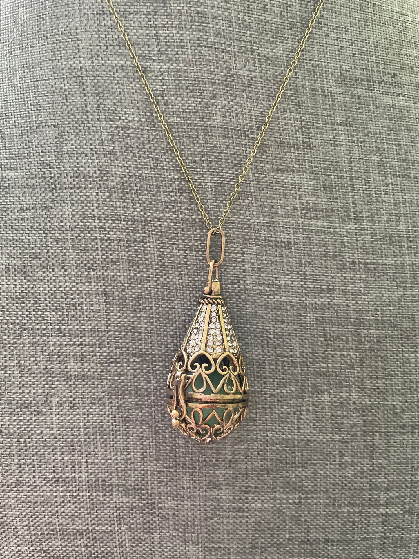 Antique Gold locket with 6 interchangeable crystals on 16” gold chain