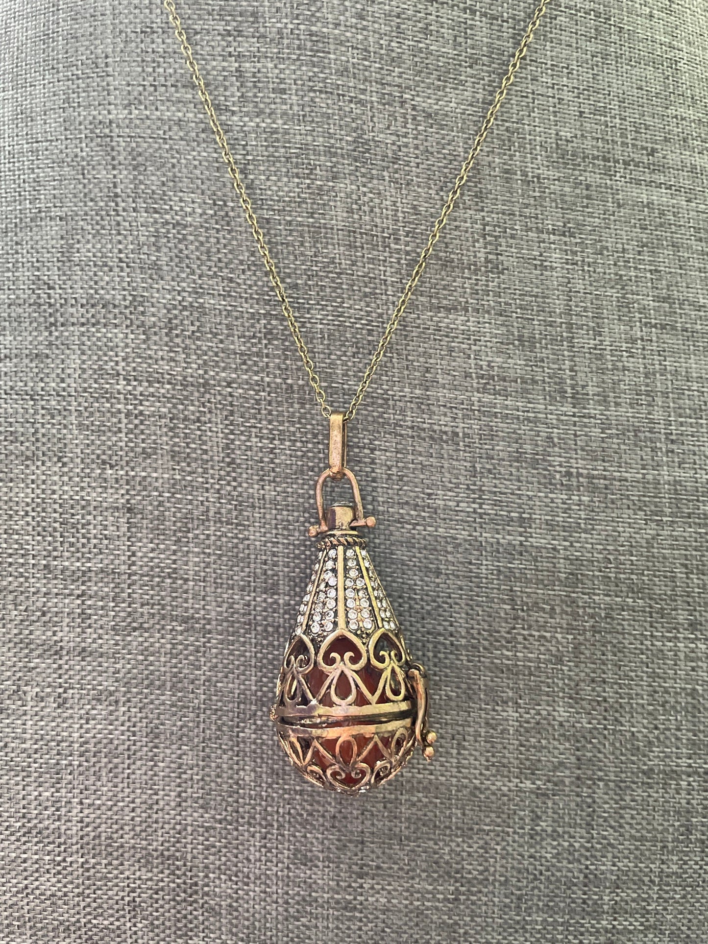 Antique Gold locket with 6 interchangeable crystals on 16” gold chain