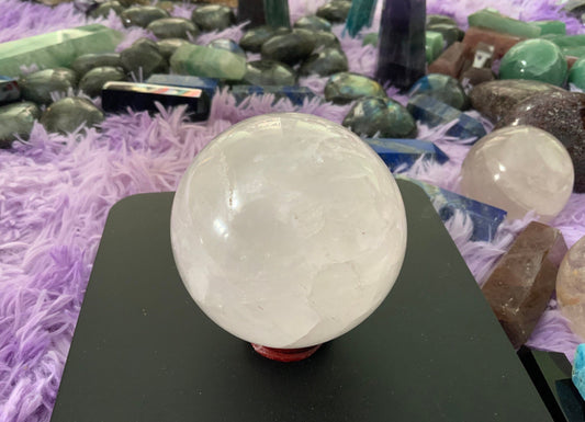 Beautiful 1 pound 4 oz clear quartz sphere crystal ball with wooden stand