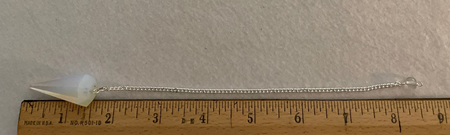 This beautiful  Opalite pendulum is approximately 1.65” and with chain is 8.5”