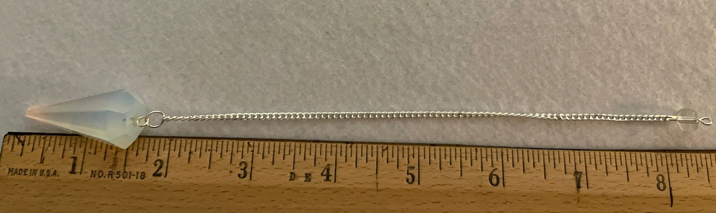 This beautiful  Opalite pendulum is approximately 1.65” and with chain is 8.5”