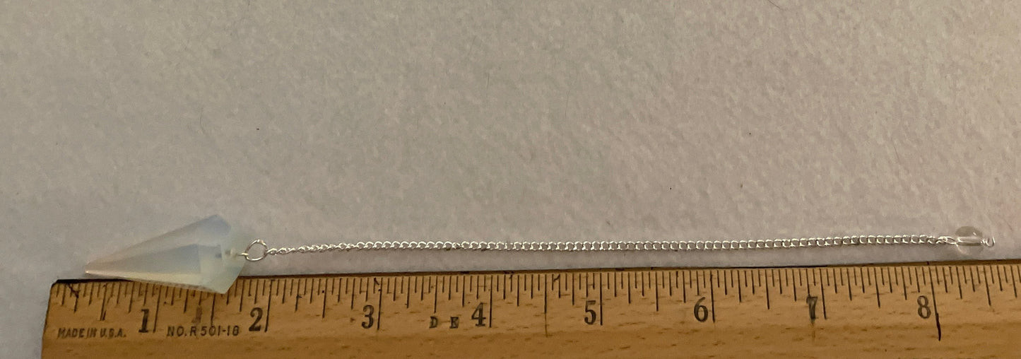 This beautiful  Opalite pendulum is approximately 1.65” and with chain is 8.5”