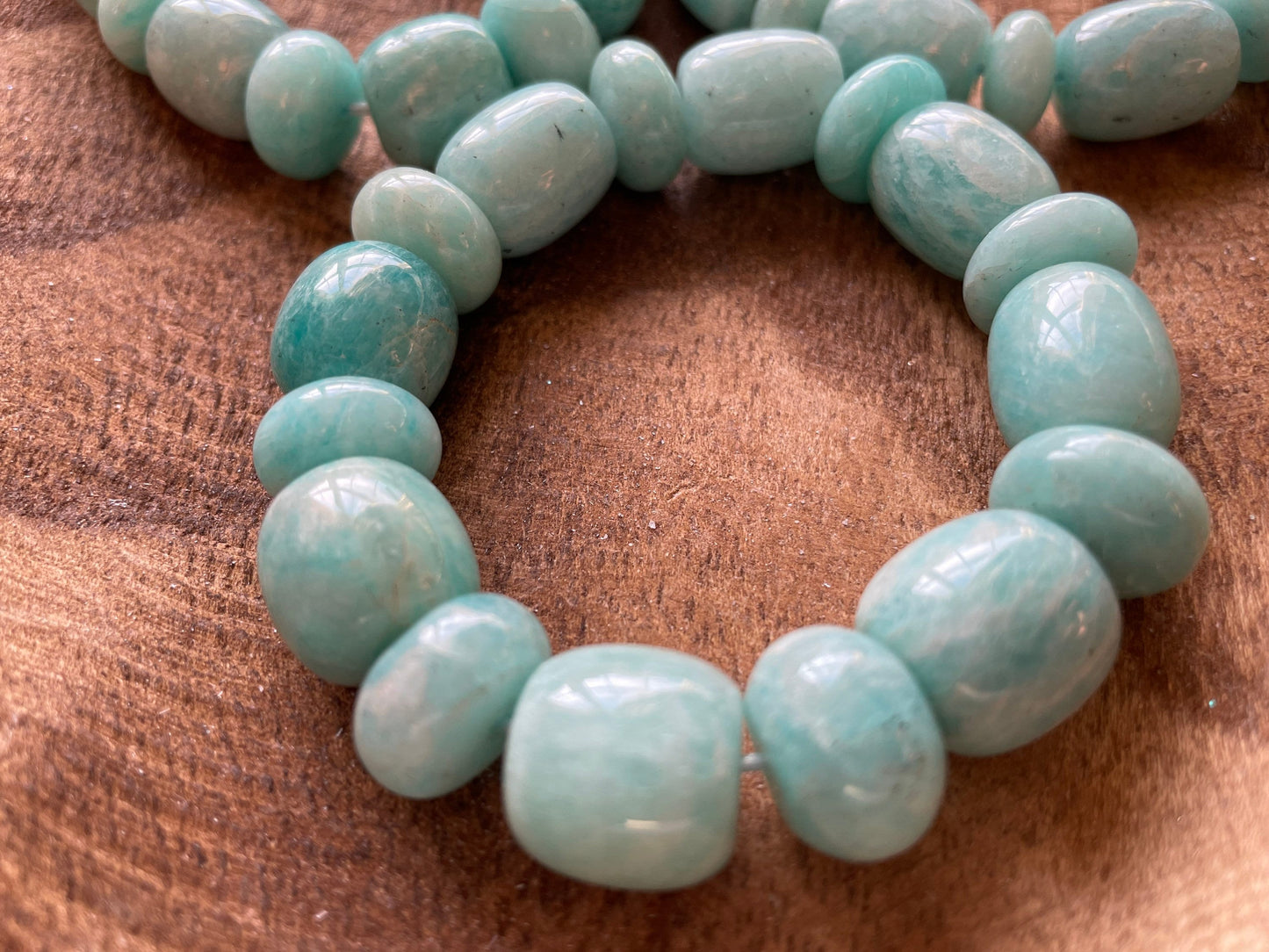 Beautiful beaded Amazonite bracelet with mixed bead shapes and sizes