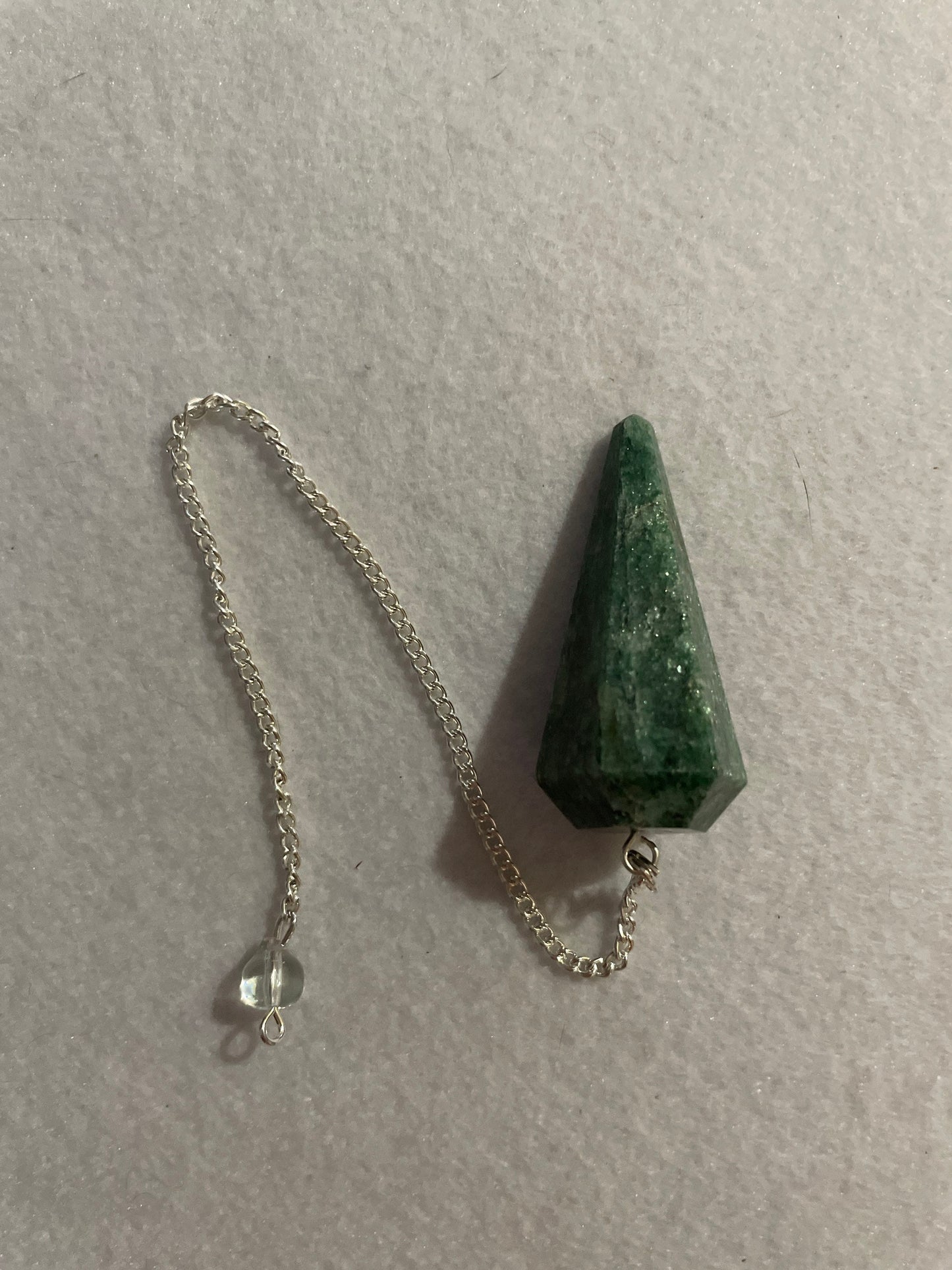 Pretty Jade Pendulum is 1.75” and with chain is 8.5”