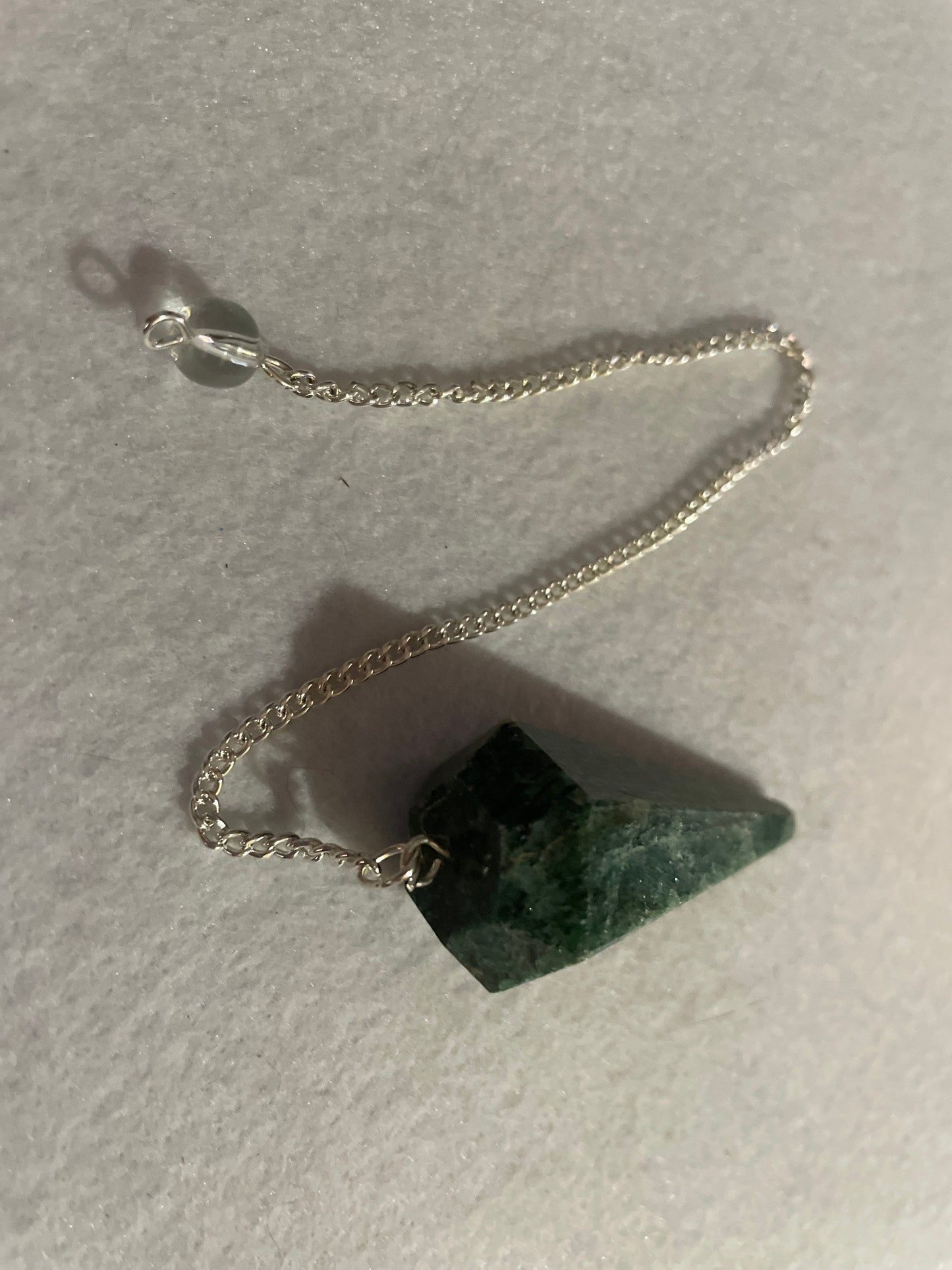 Pretty Jade Pendulum is 1.75” and with chain is 8.5”