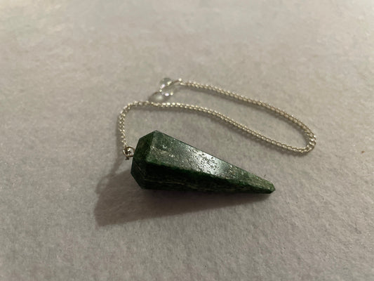 Jade Pendulum is  1.75” and with chain is 8.5”