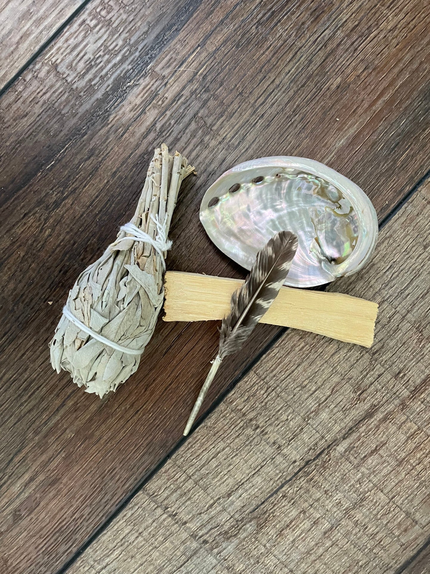 Beginners Four piece smudging set Includes abalone shell feather Palo Santo sage