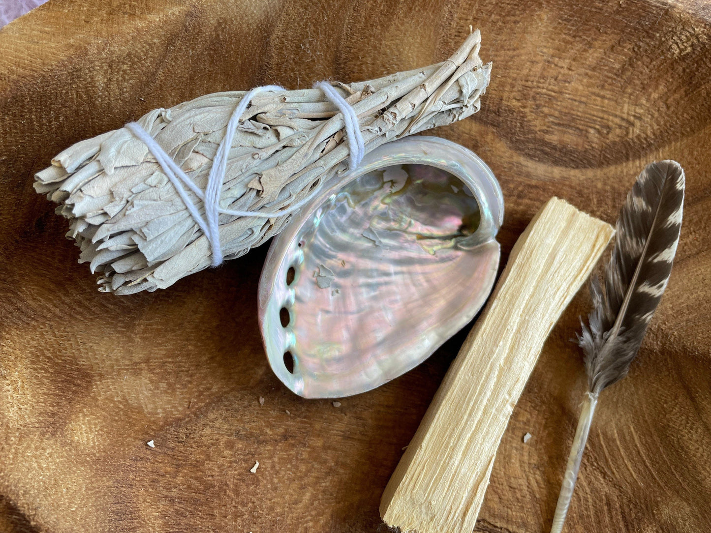 Beginners Four piece smudging set Includes abalone shell feather Palo Santo sage