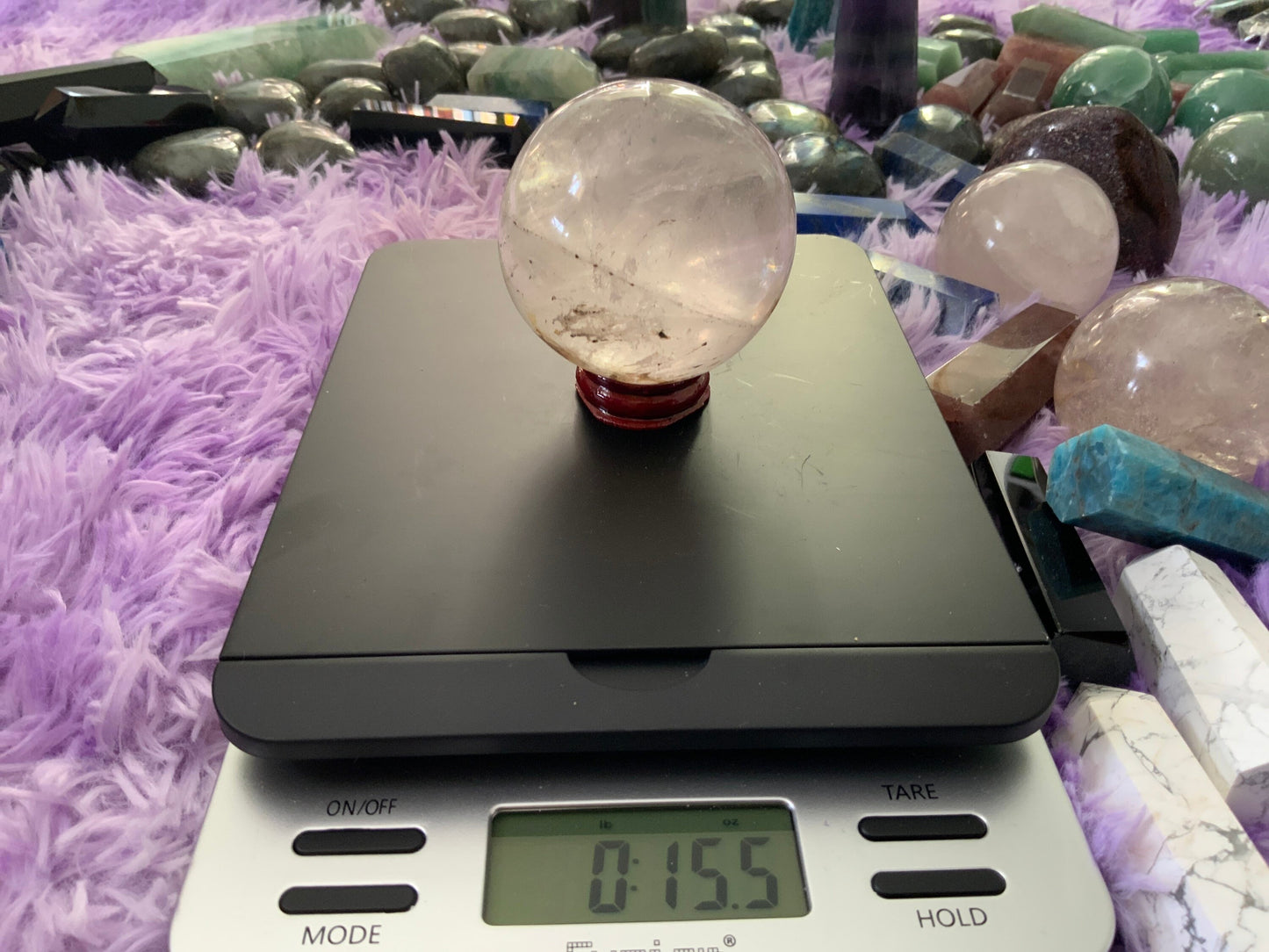 1 pound clear quartz crystal sphere Beautiful 1 pound clear quartz sphere crystal ball with wooden stand