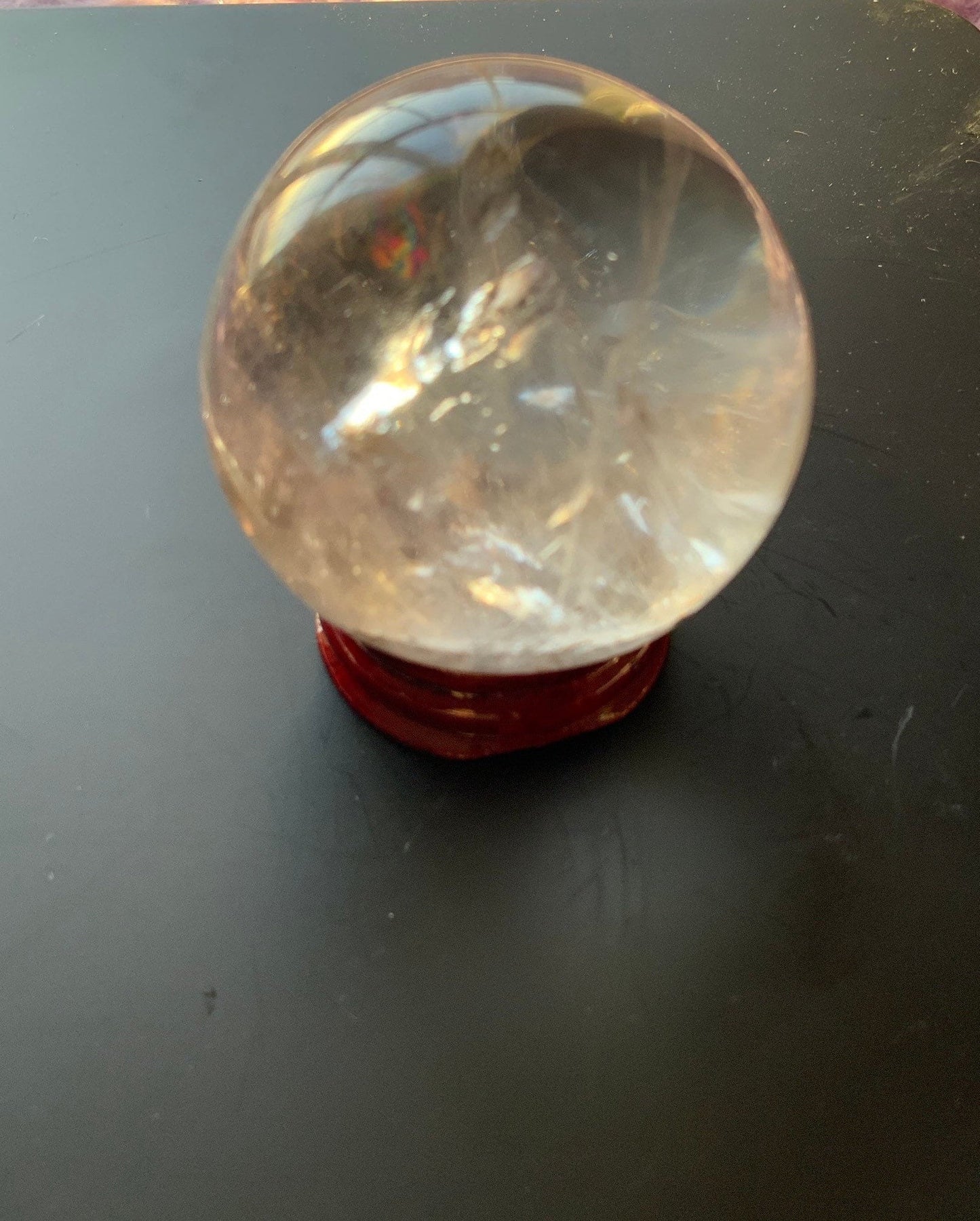 Beautiful 6.2 oz crystal clear quartz sphere crystal ball with wooden stand