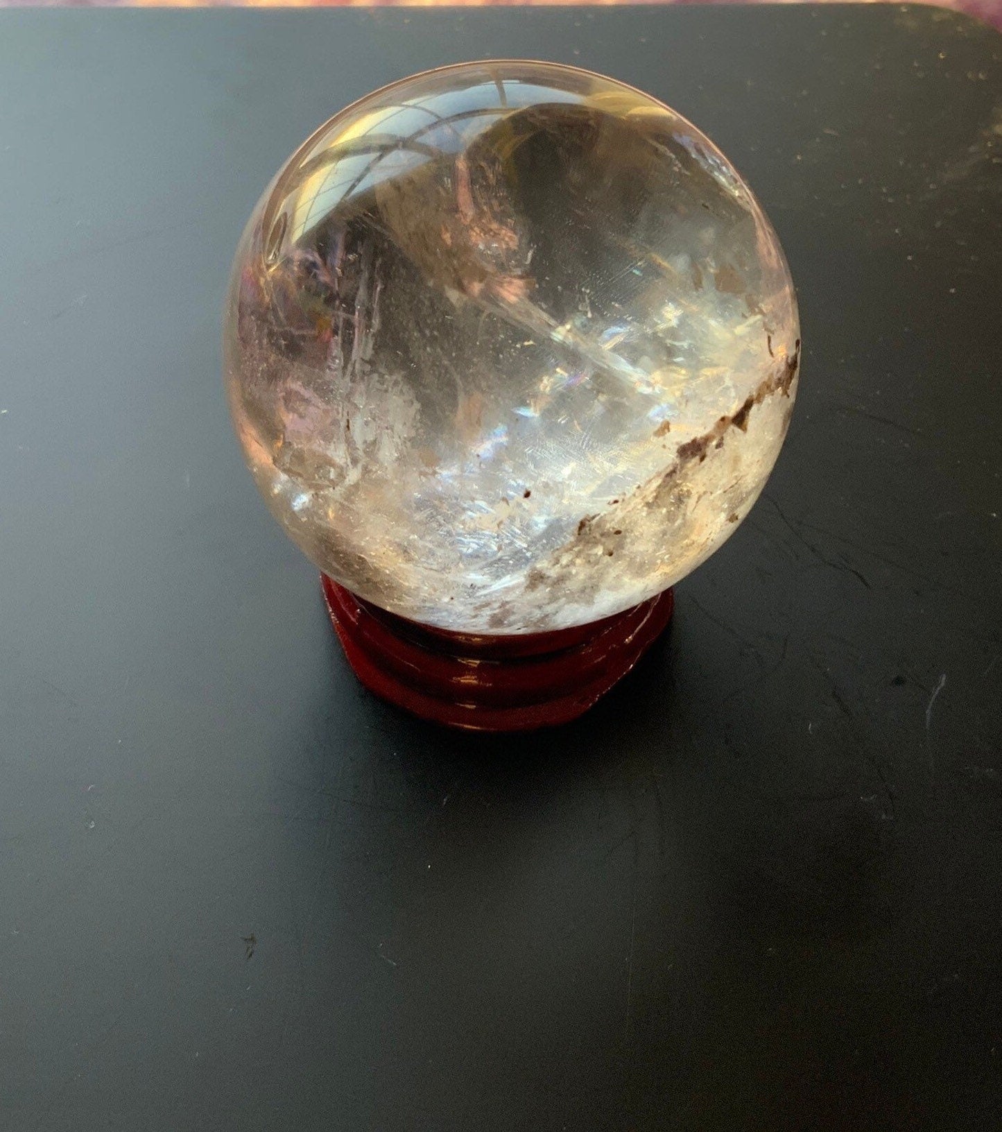 Beautiful 6.2 oz crystal clear quartz sphere crystal ball with wooden stand