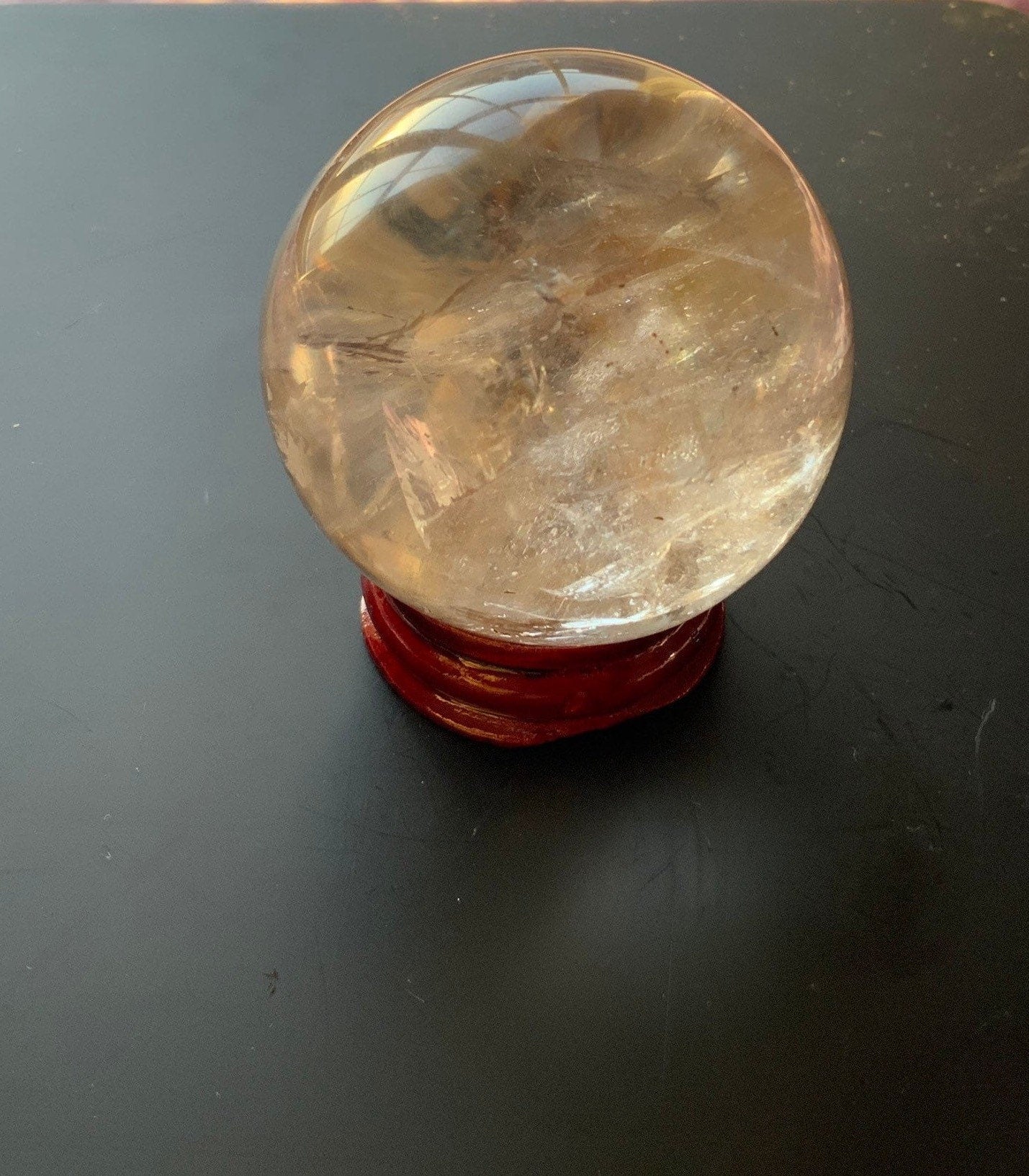 Beautiful 6.2 oz crystal clear quartz sphere crystal ball with wooden stand