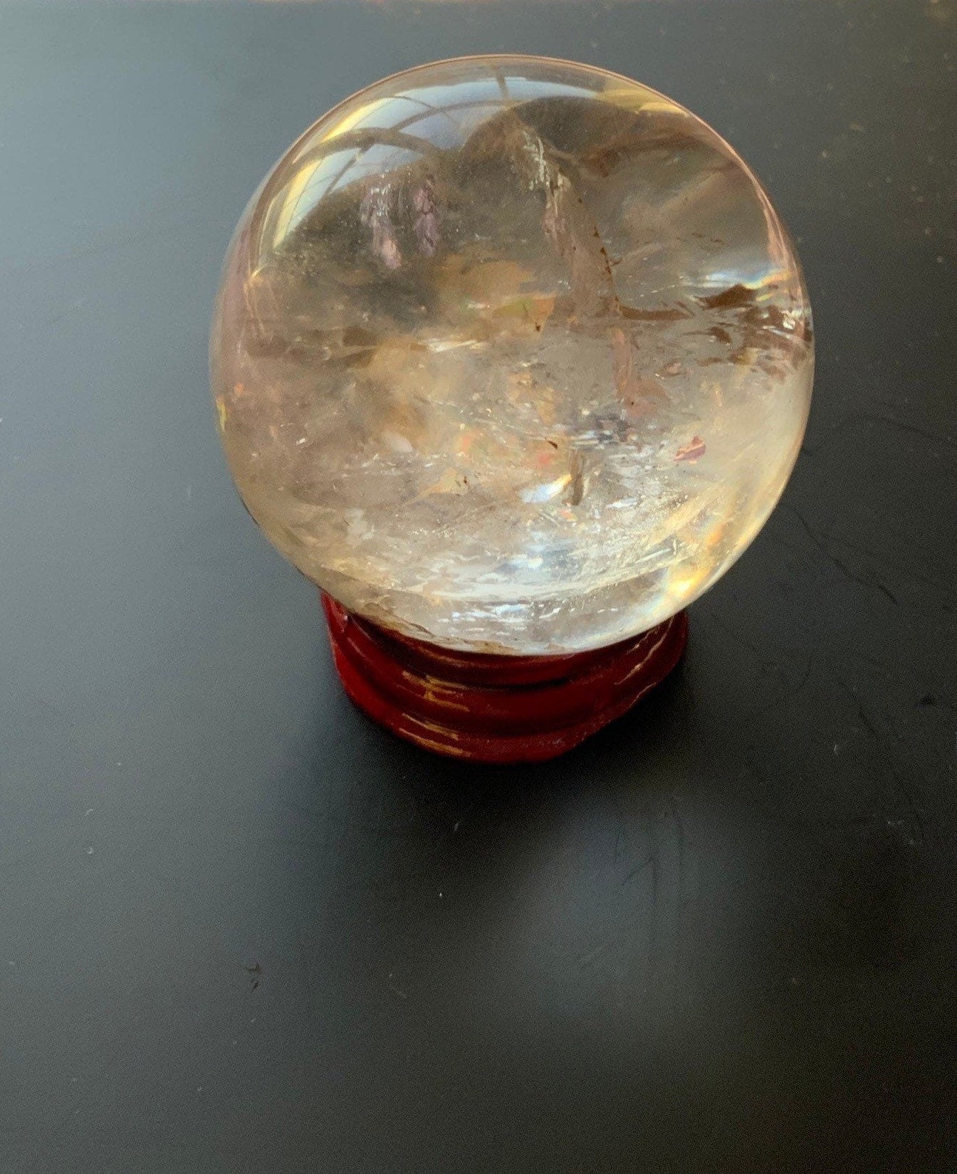Beautiful 6.2 oz crystal clear quartz sphere crystal ball with wooden stand