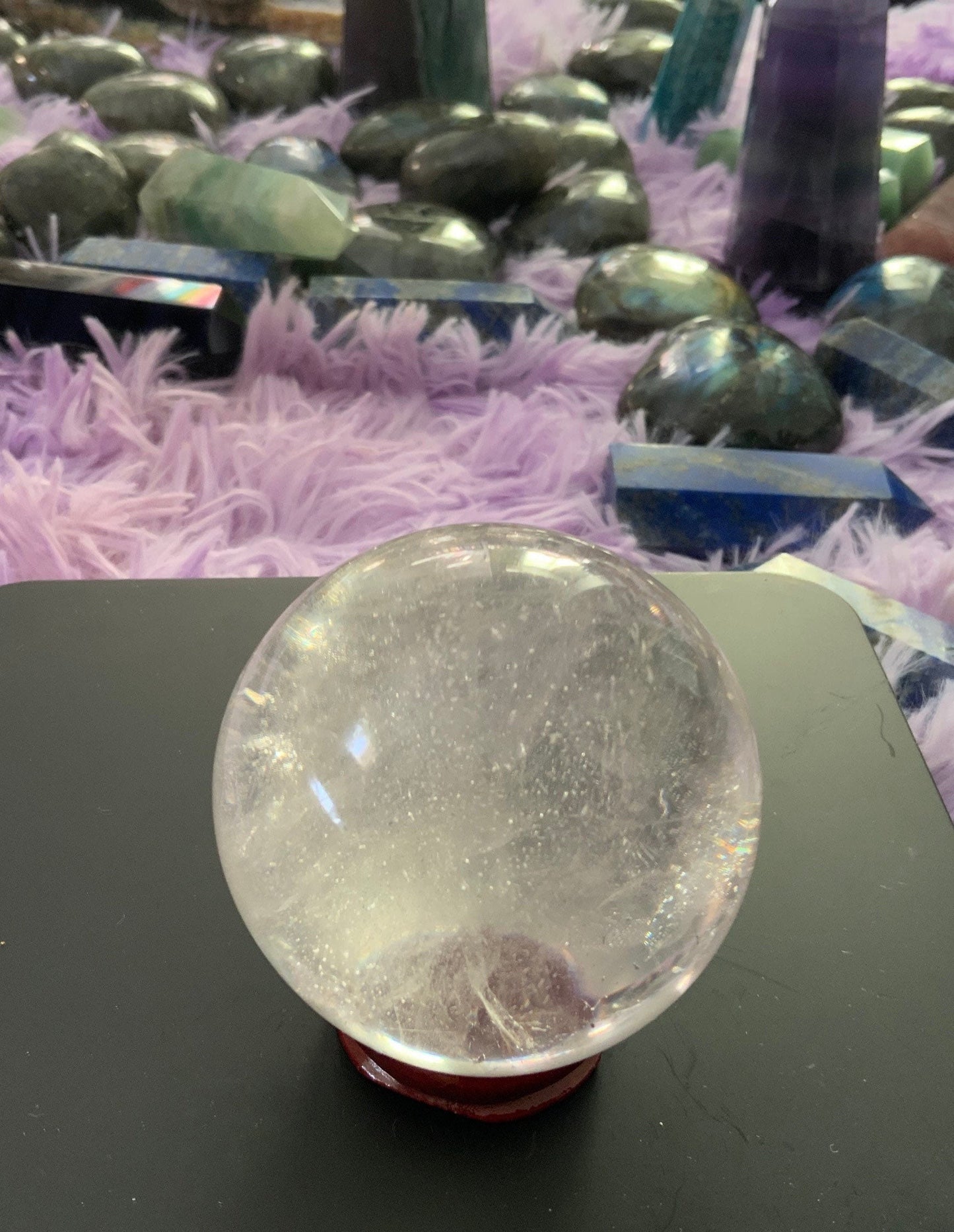 Beautiful 10.3 oz crystal clear quartz sphere crystal ball with wooden stand