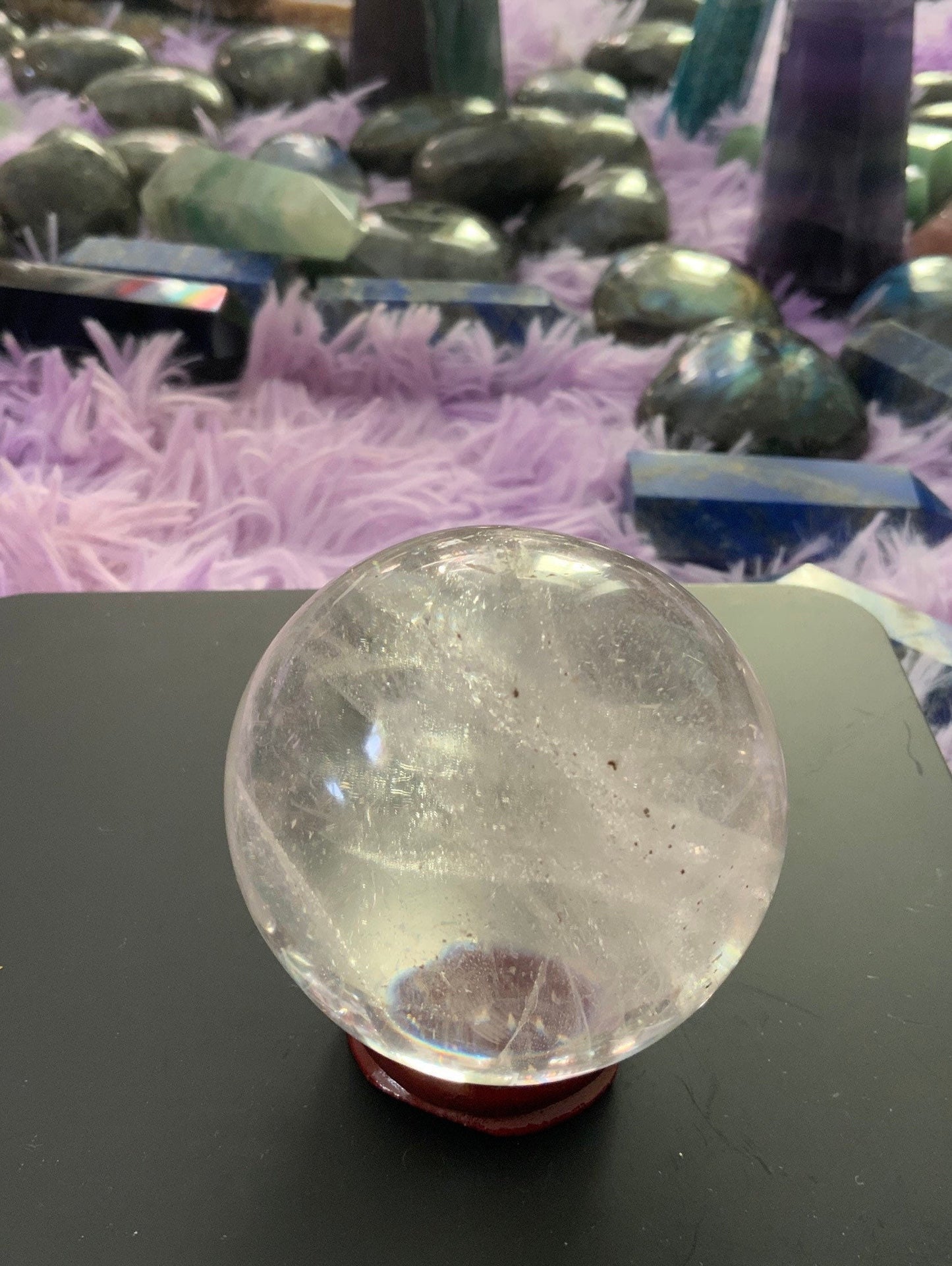 Beautiful 10.3 oz crystal clear quartz sphere crystal ball with wooden stand