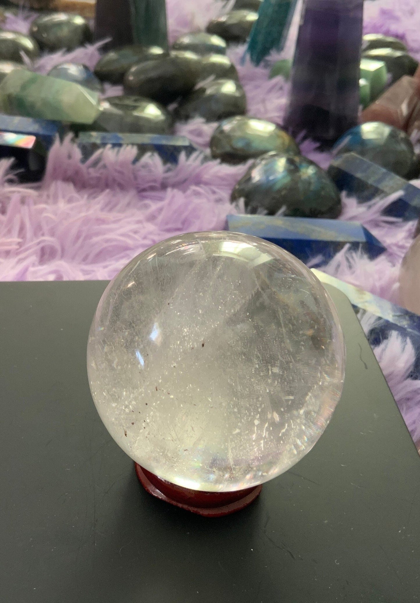 Beautiful 10.3 oz crystal clear quartz sphere crystal ball with wooden stand