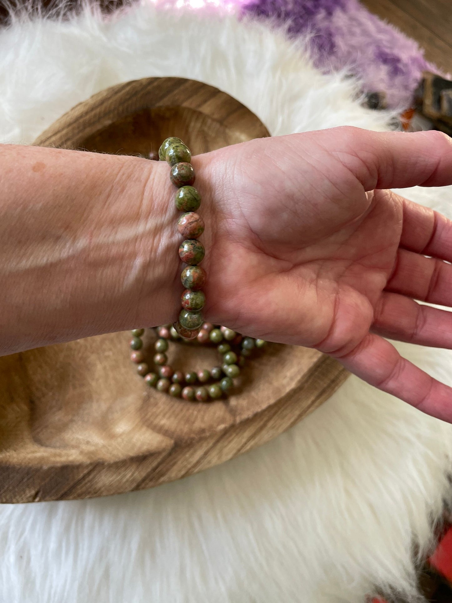 Beautiful 8 mm Unakite bracelet one size fits all Unakite crystals