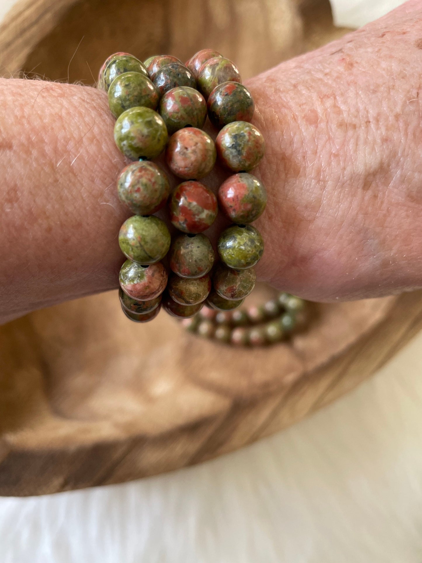 Beautiful 8 mm Unakite bracelet one size fits all Unakite crystals