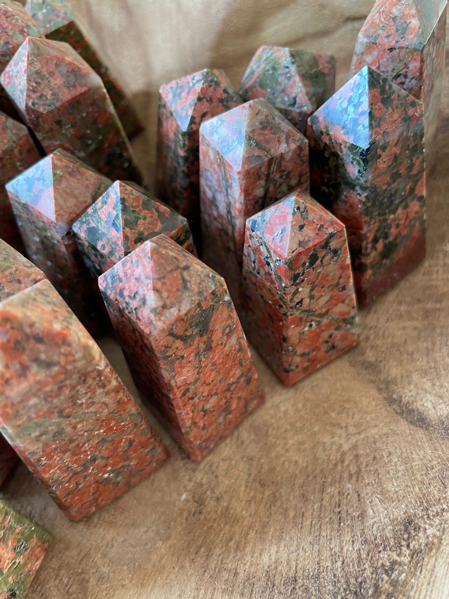 2” Unakite Obelisk for joy intuition good luck good fortune
