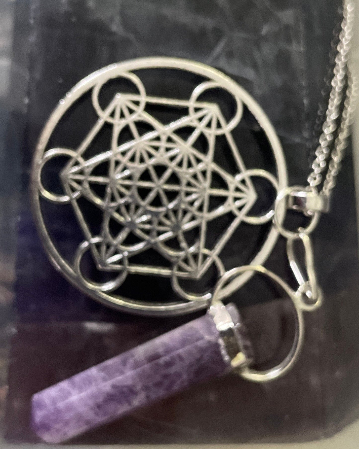Heighten your intuition, heal or stay sober with this beautiful Metratrons Cube grid with Amethyst pendant necklace