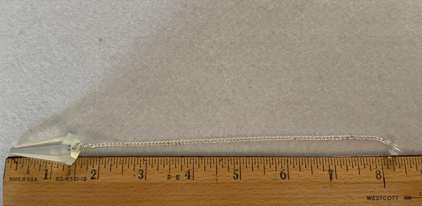 Opalite pendulum is approximately 1.65” and with chain is 8.5” total length