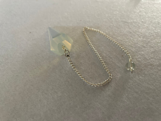 Gorgeous Opalite pendulum is approximately 1.65” and with chain is 8.5” total length