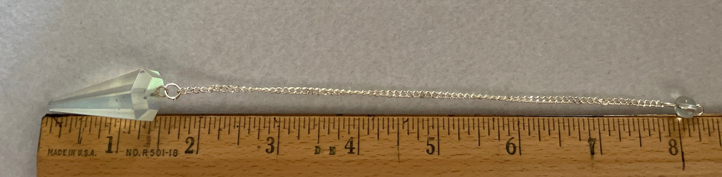 Beautiful Opalite pendulum is approximately 1.5” and with chain is 8.25” total length.