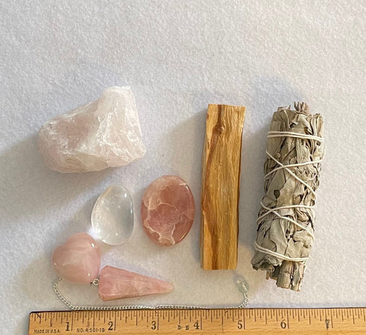 All you need is LOVE! Seven piece Love crystal set metaphysical love set Rose Quartz