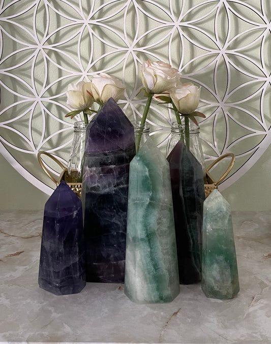 9.2 ounce Rainbow Fluorite point obelisk