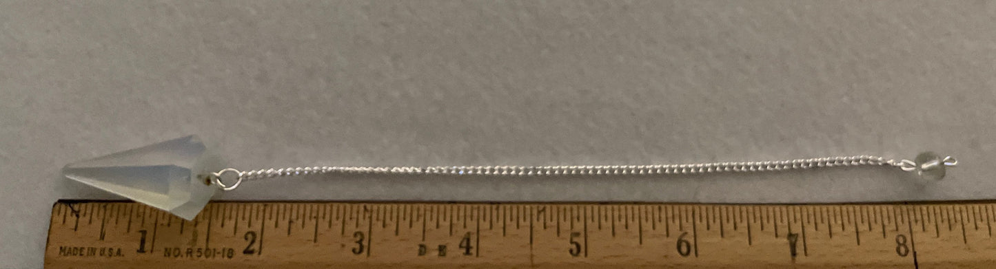 This beautiful  Opalite pendulum is approximately 1.5” and with chain is 8.25”