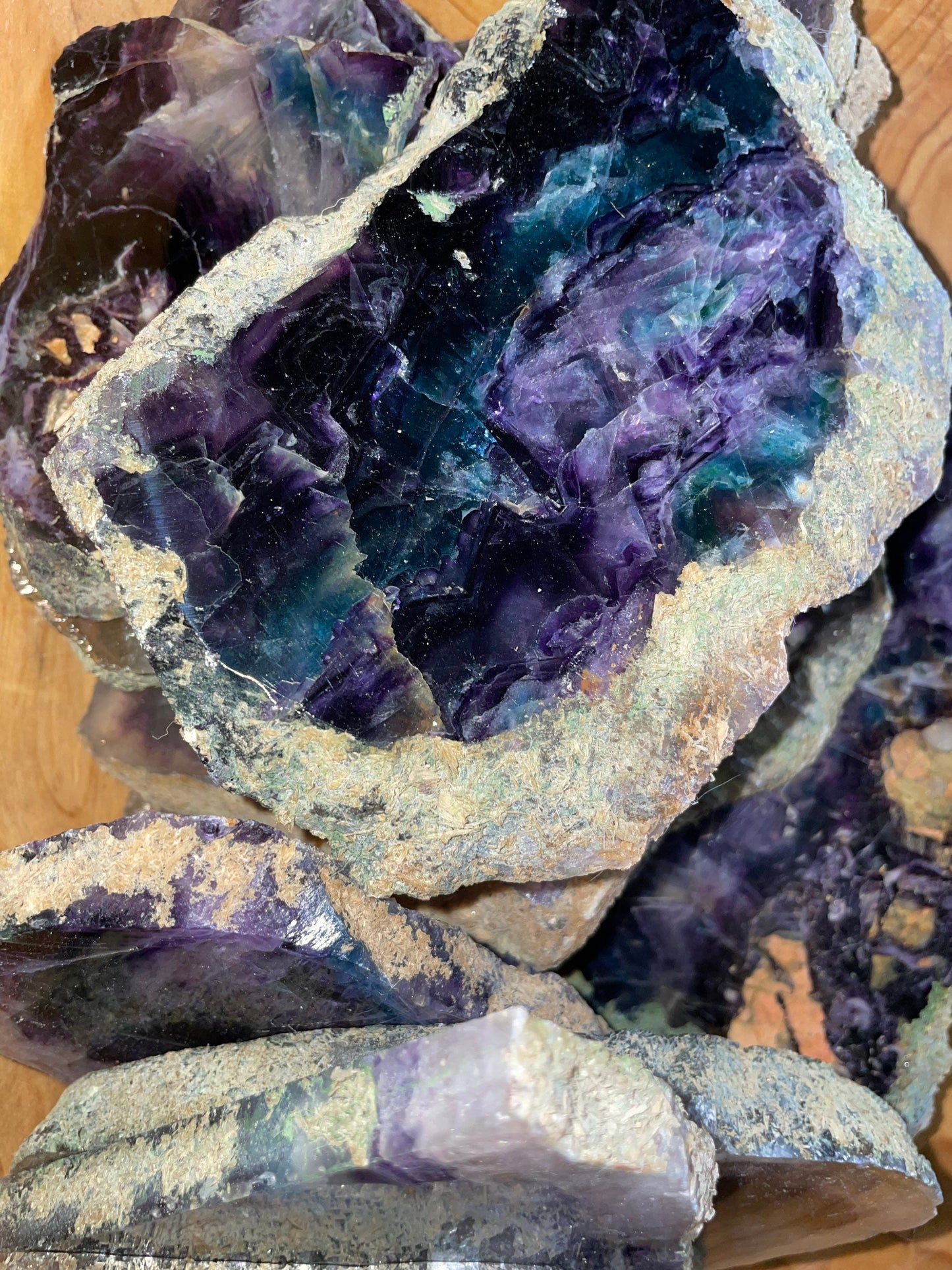 Rainbow fluorite slabs beautiful green and purple