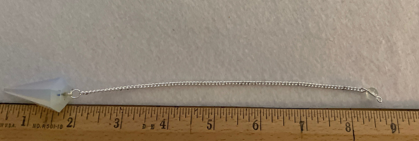 This beautiful  Opalite pendulum is approximately 1.65” And with chain is 8.5”