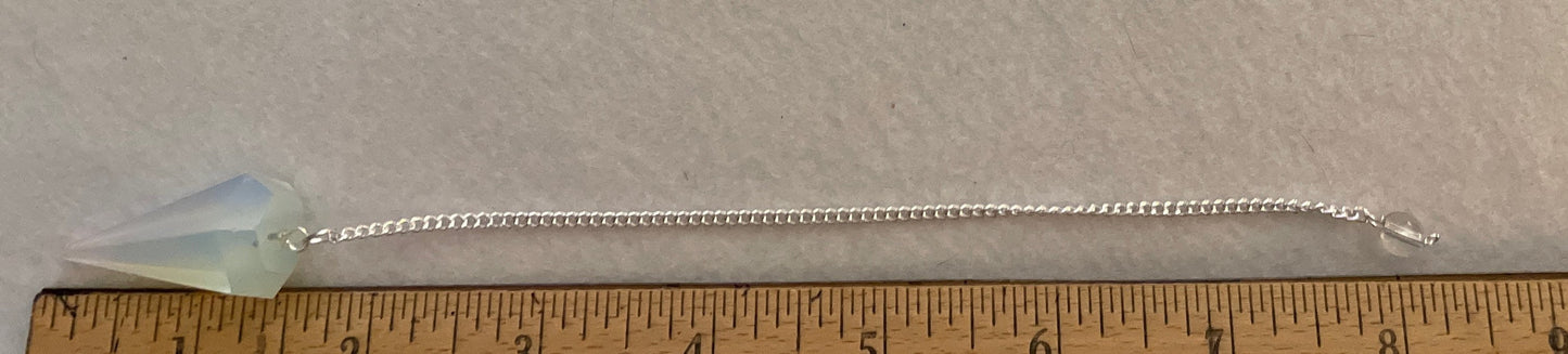 This beautiful  Opalite pendulum is approximately 1.65” and with chain is 8.5”