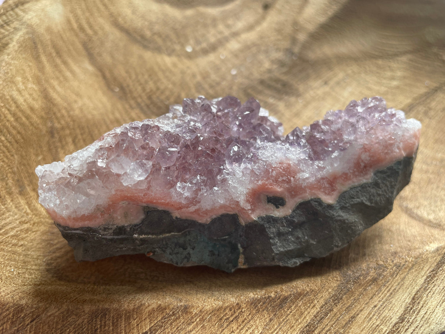 This uniquely colored Uruguay amethyst cluster is an Awesome mix of clear quartz, pink amethyst and amethyst