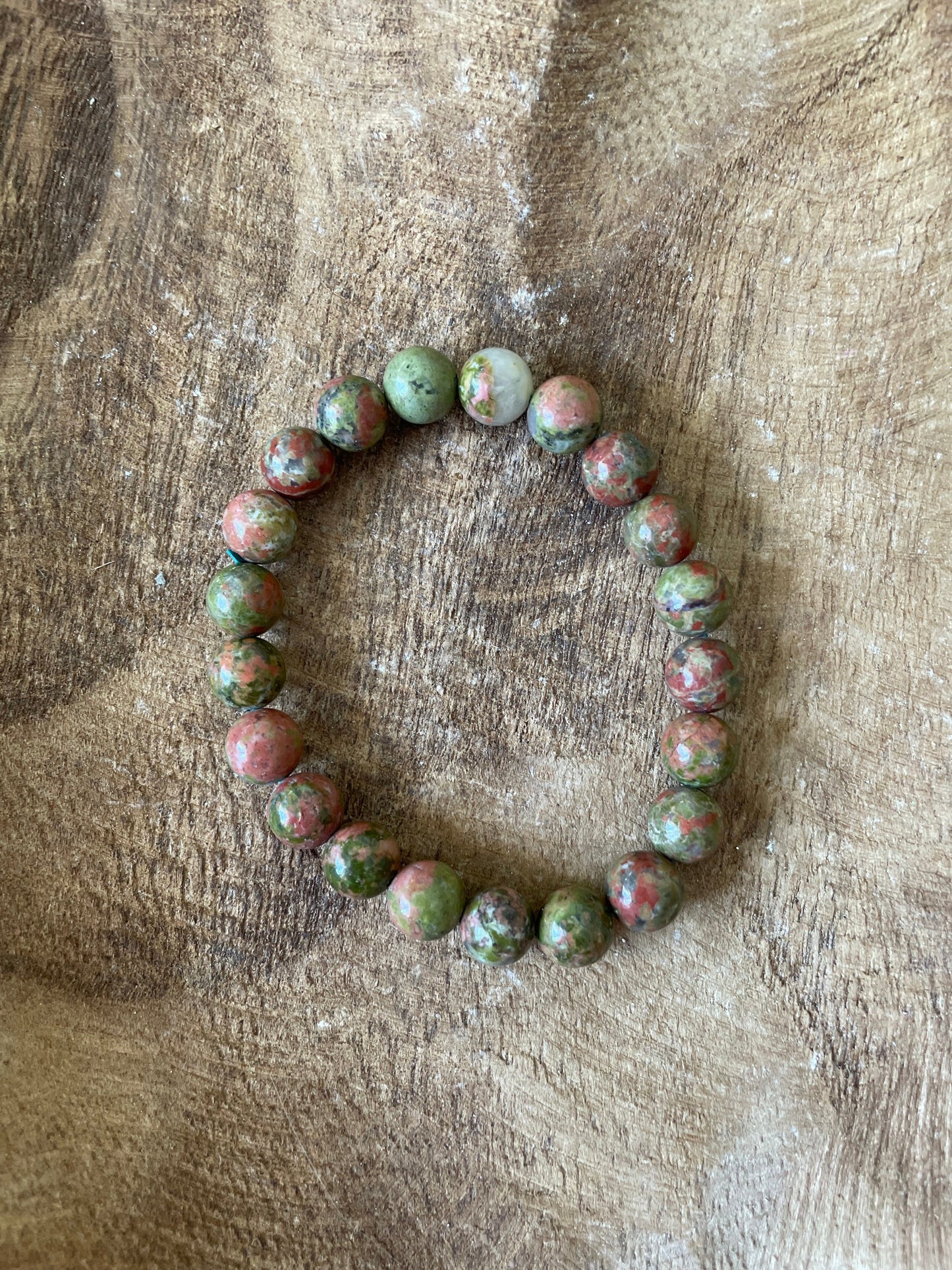 Beautiful 8 mm Unakite bracelet one size fits all Unakite crystals