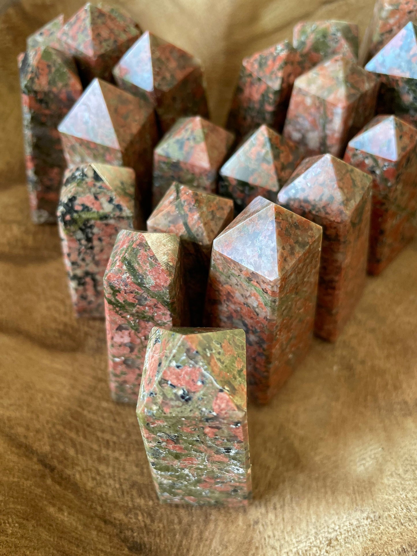 2” Unakite Obelisk for joy intuition good luck good fortune