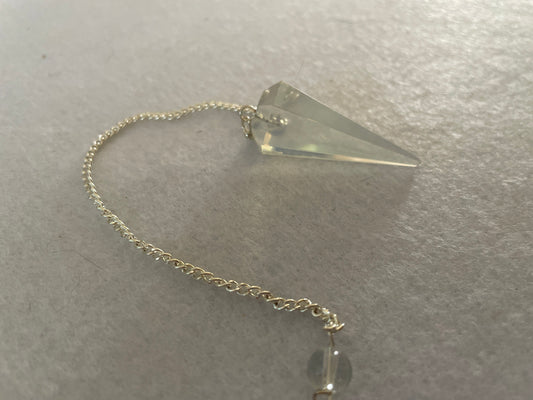 Pretty Opalite pendulum is approximately 1.5” and with chain is 8” total length
