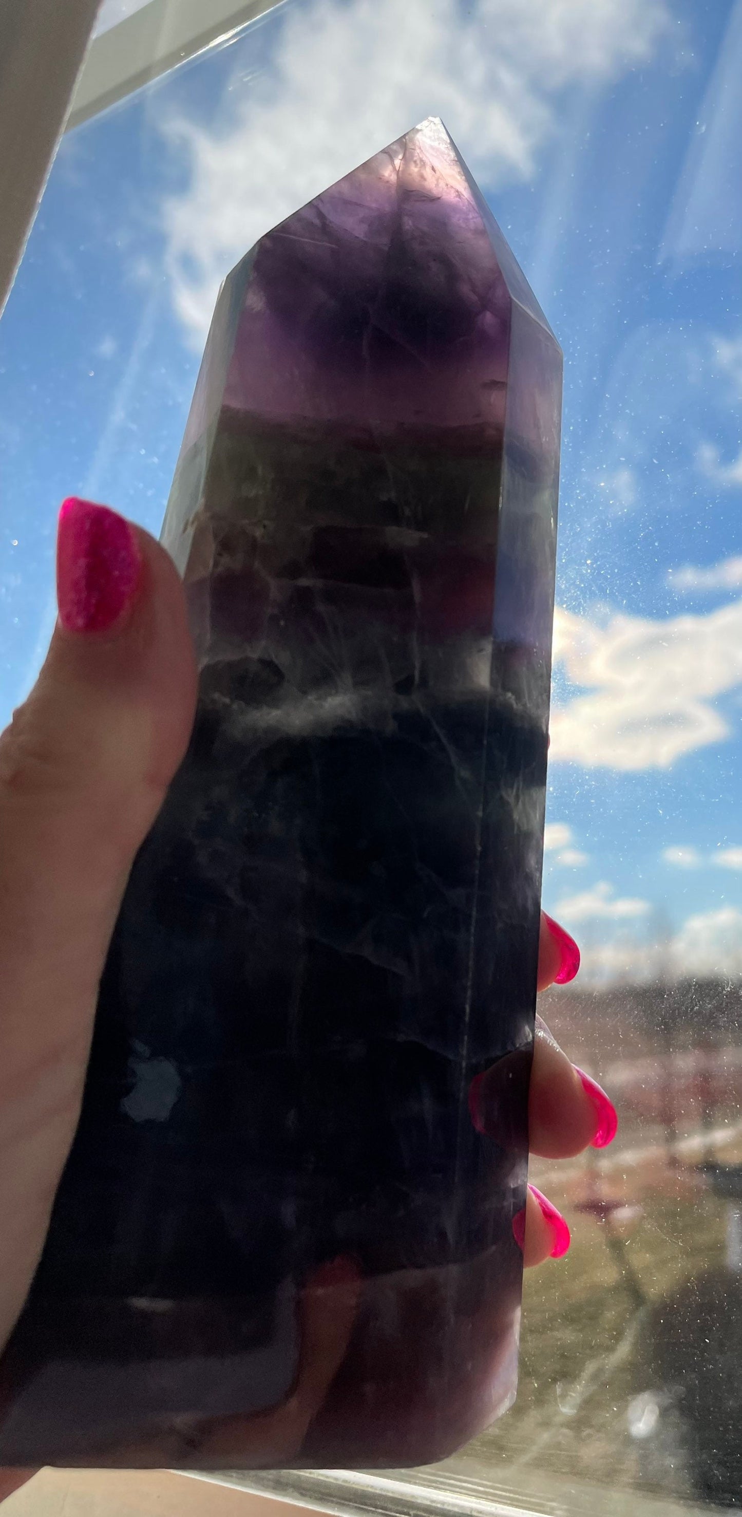 2 pounds Rainbow Fluorite point obelisk