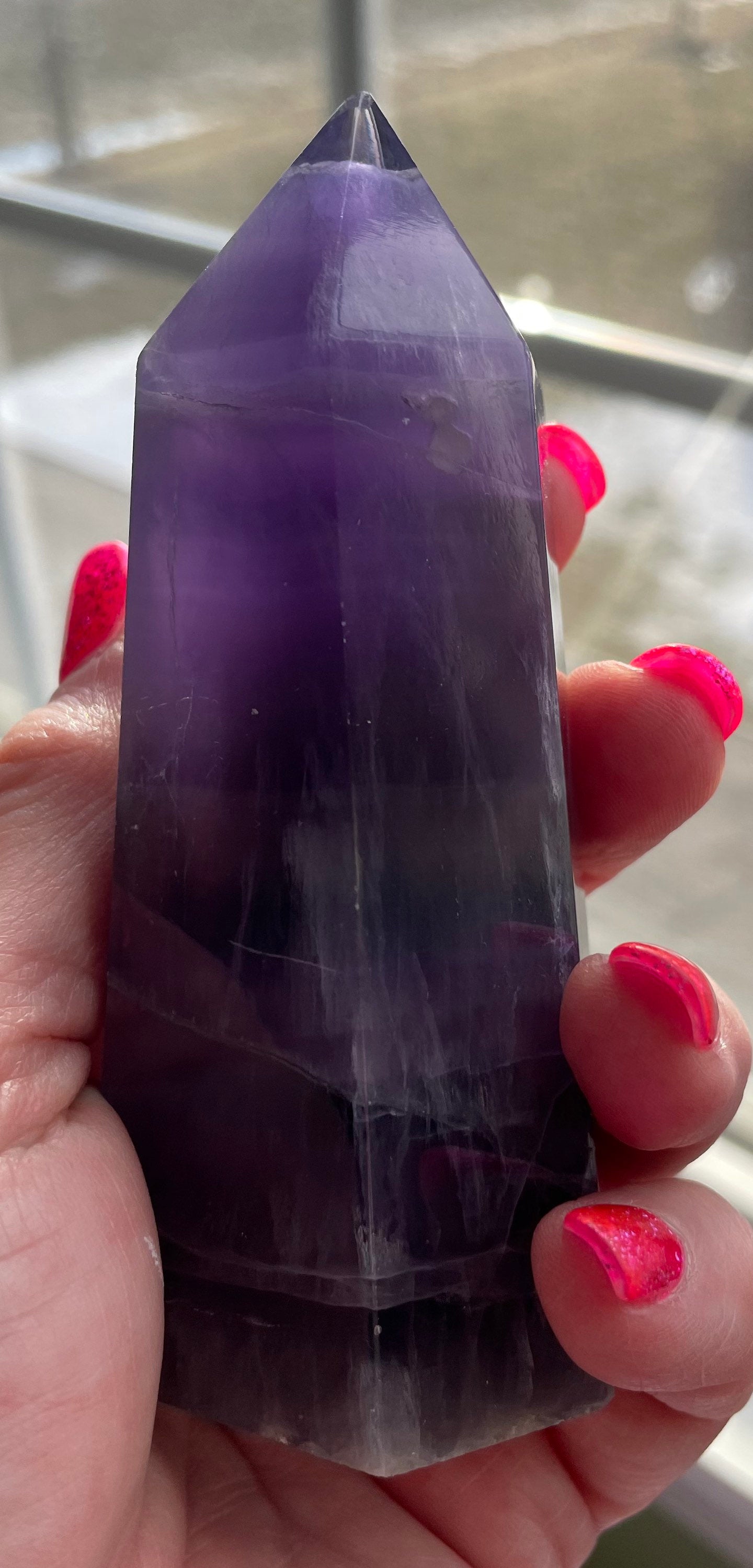 9.2 ounce Rainbow Fluorite point obelisk