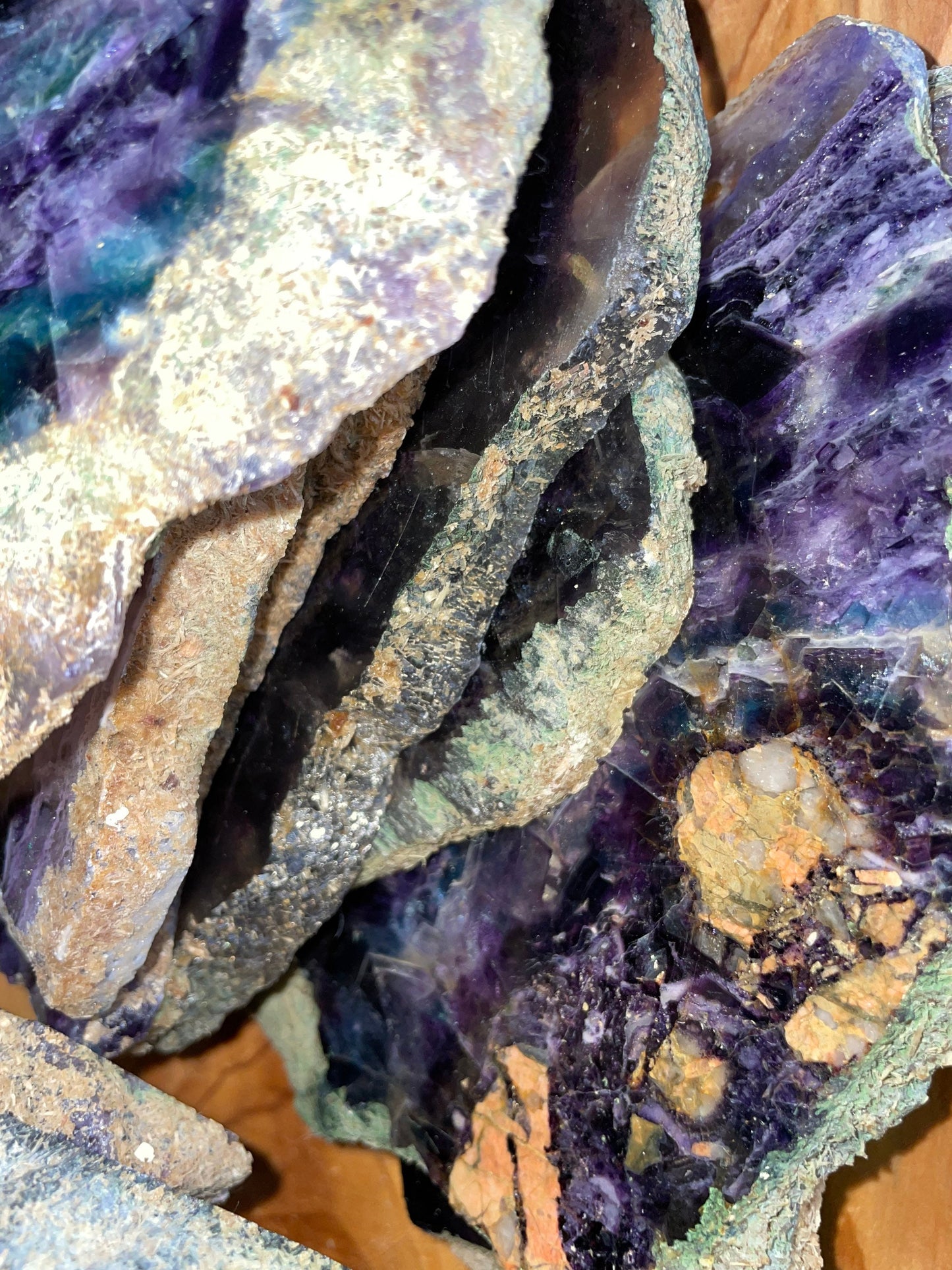 Rainbow fluorite slabs beautiful green and purple