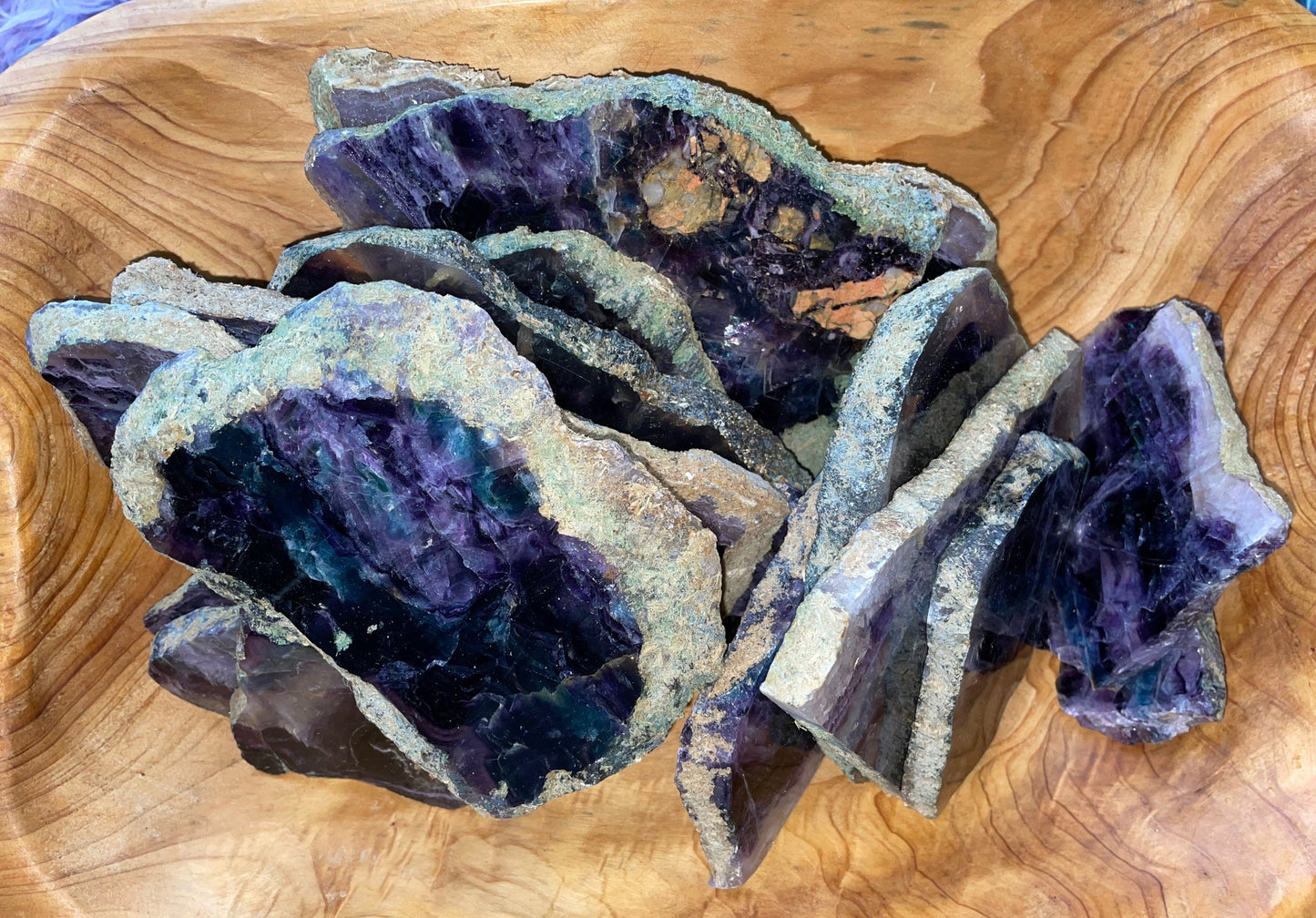 Rainbow fluorite slabs beautiful green and purple